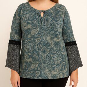 CATO Women's XL Paisley n Lace Blouse  Whimsigoth, Cottagecore, Boho Romantic